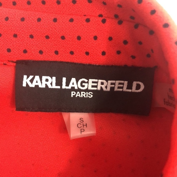 Karl Lagerfeld Red Black Polka Dot Ruffle Blouse Small - Picture 5 of 12
